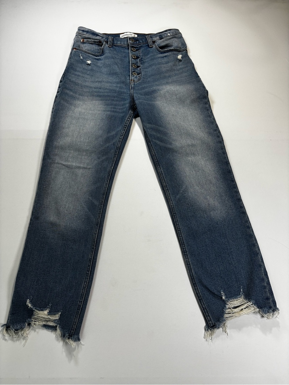 Abercrombie & Fitch Blue Distressed Women's Ankle Straight-Leg Jeans